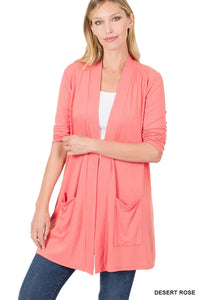 Desert Rose Slouchy Pocket Open Cardigan